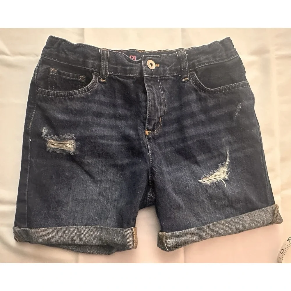 The Children's Place Girls Blue Denim Bermuda Shorts Size 16 Medium Wash Cuffed